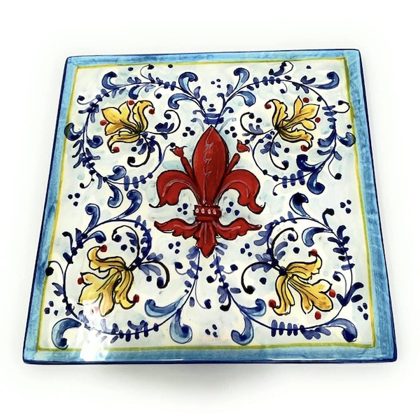 Italian Ceramic Art Tile to hang Pantiles Pottery Hand Painted Pattern Rooster Montelupo Made in ITALY Tuscan