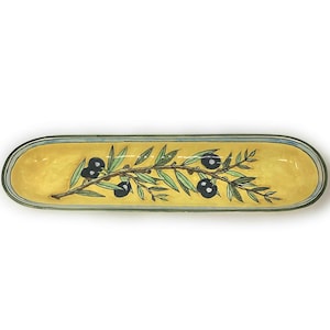 Italian Ceramic Serving Appetizer Tray Baguette Flatware Pattern Olives Hand Painted Made in ITALY Tuscany
