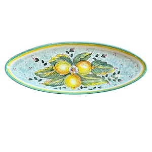 Italian Ceramic Art Pottery Serving Tray Oval Hand Painted Pattern Lemons Made in ITALY Tuscan Florence