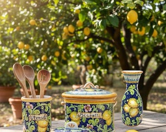 イタリアの陶芸アート陶器の皿、手描きの模様、レモン、イタリア製