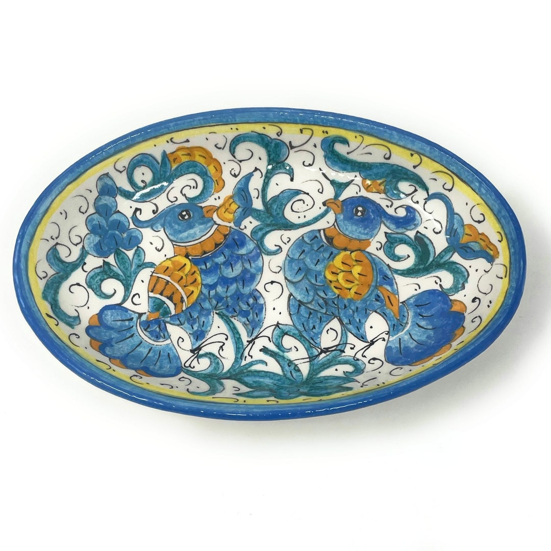 Italian Ceramic Art Pottery Serving Bowl Small Tray Oval Hand Painted ...