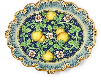 Italian Ceramic Tray Serving Plate Lemons Art Pottery Paint Made in ITALY Tuscan