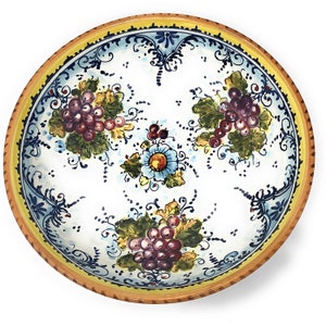 Italian Ceramic Serving Bowl for Pasta - Fruit- salad - rice- Pattern Grape Montalcino Art Pottery Made in ITALY Tuscany