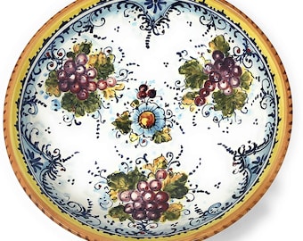 Italian Ceramic Serving Bowl for Pasta - Fruit- salad - rice- Pattern Grape Montalcino Art Pottery Made in ITALY Tuscany