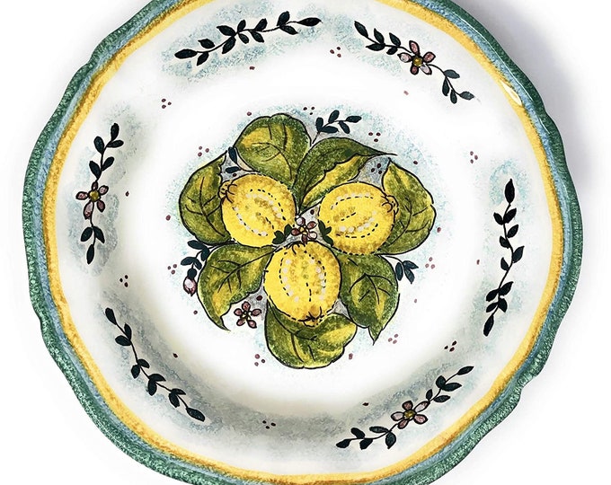 Italian Ceramic Art Pottery Bowl- Centerpiece For Fruit,Salad, Pasta Hand Painted Pattern Lemons Made in ITALY Tuscan Florence