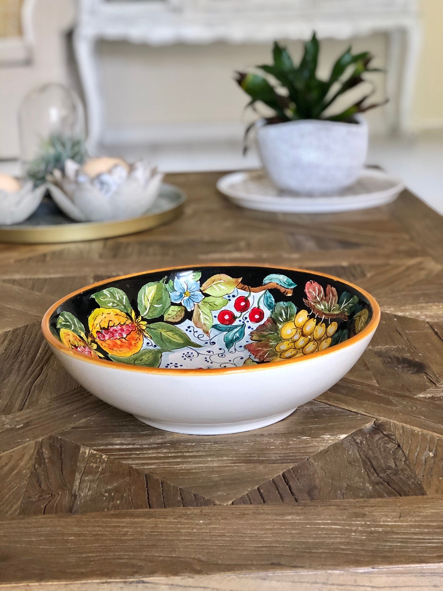 Italian Ceramic Serving Bowl Hand Painted Decorated Fruits Etsy