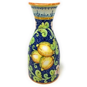 Italian Ceramic Art Pottery Vase Pipkin for Planter Flowerpot or Pitcher gal 0,264 Vine- water Hand Painted Lemons Made in ITALY Tuscany