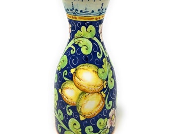 Italian Ceramic Art Pottery Vase Pipkin for Planter Flowerpot or Pitcher gal 0,264 Vine- water Hand Painted Lemons Made in ITALY Tuscany