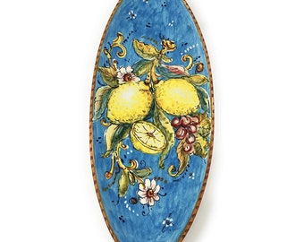 Italian Ceramic Art Pottery Serving Tray Hand Painted Pattern Lemons Amalfi Made in ITALY Tuscan Florence