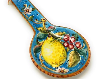 Italian Ceramic Pottery Ladle Rest Spoon Pattern Lemons Amalfi Art Hand Painted Made in ITALY Tuscany Florence