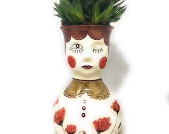 Italienische Keramik Kunstkeramik Blumenvase Kopf Handgemalt Made in ITALY Toskanischen Florenz