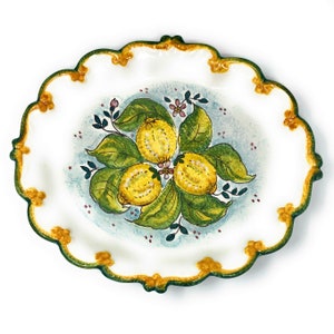 Italian Ceramic  Serving Tray Plate Lemons Art Pottery Hand Painted Made in ITALY Tuscan
