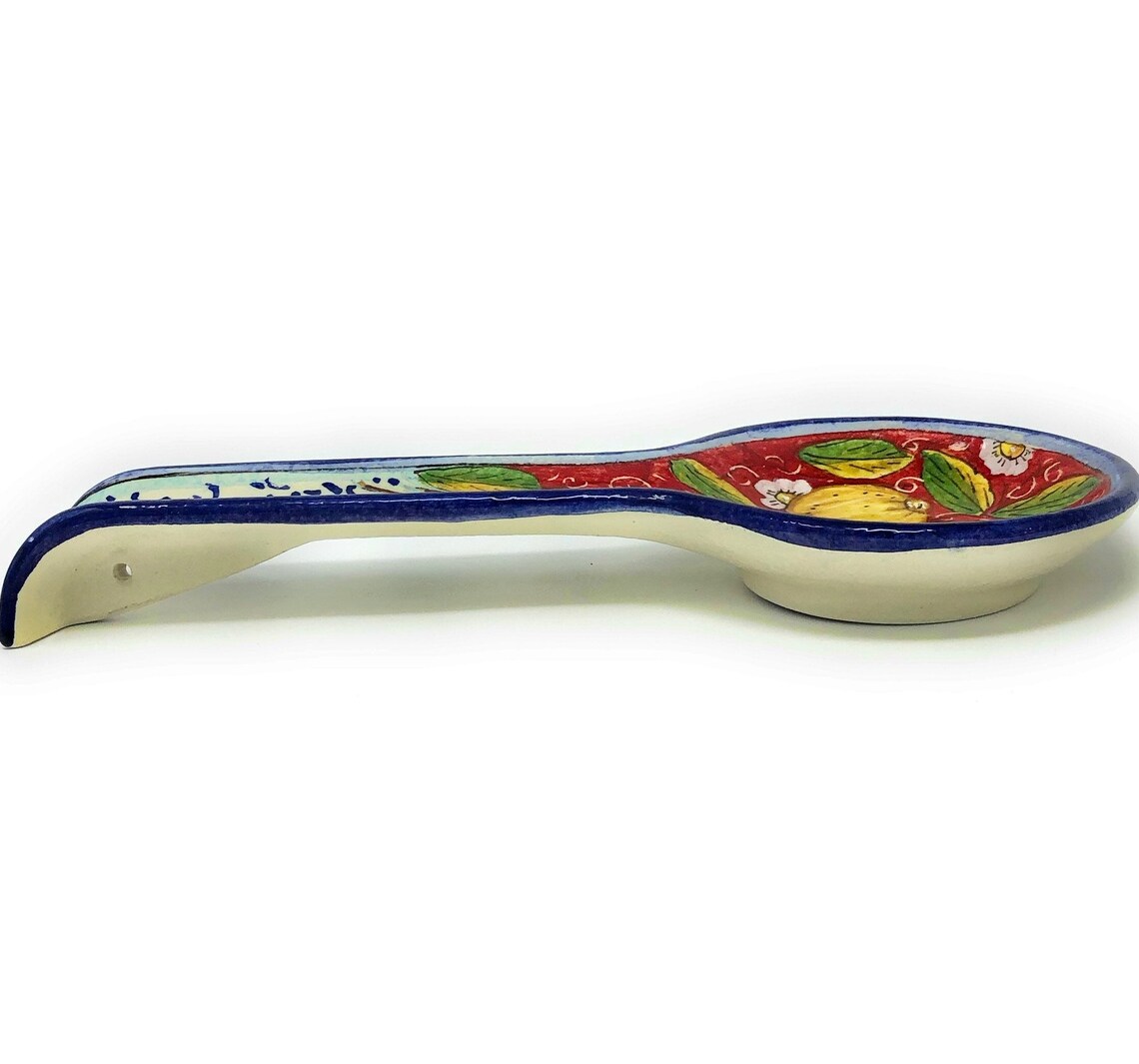 Italian Ceramic Spoon Rest Holder Decorated Lemons Pottery Art Hand ...