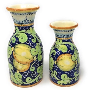 Italian Ceramic Art Pottery Couple of Vases/Pitchers Hand Painted Pattern Lemons Made in ITALY Tuscan Florence