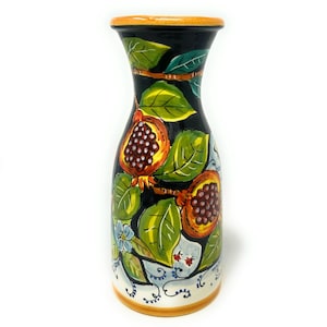 Italian Ceramic Art Pottery Vase Pipkin for Planter Flowerpot or Pitcher gal 0,264 Vine- water Hand Painted Fruits Made in ITALY Tuscany