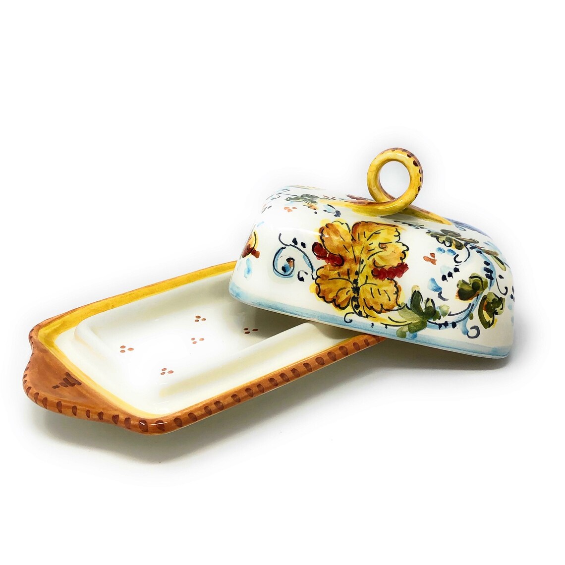 Italian Ceramic Butter Dish Hand Painted Pattern Rooster Etsy