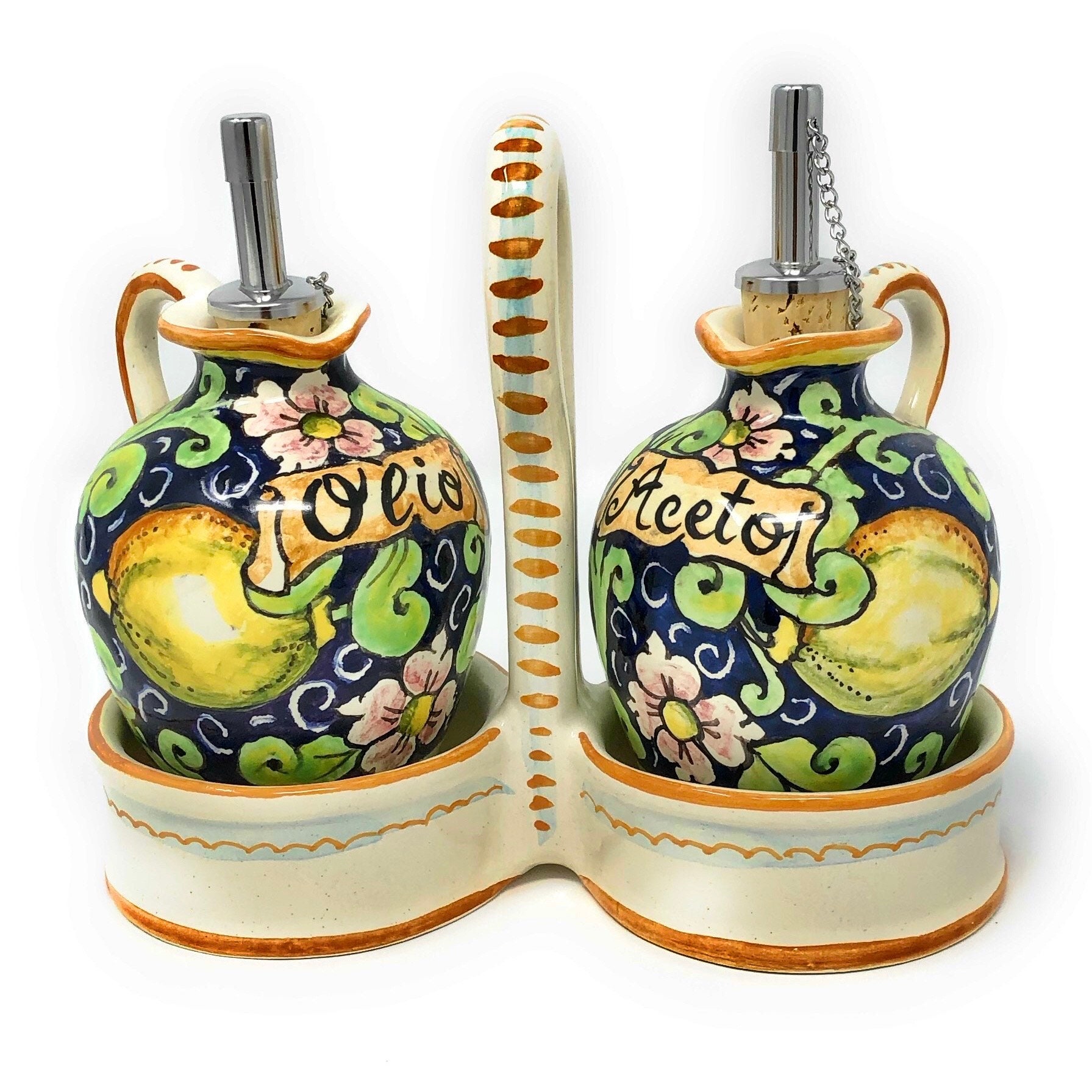 CERAMICHE DARTE PARRINI Italian Ceramic Art Pottery Oil Cruet Vinegar Decorated Lily Red Hand Painted Made in ITALY Tuscan CERAMICHE DARTE PARRINI Italian Ceramic Art Pottery Oil Cruet Vinegar Decorated Lily Red Hand Painted Made in ITALY Tuscan