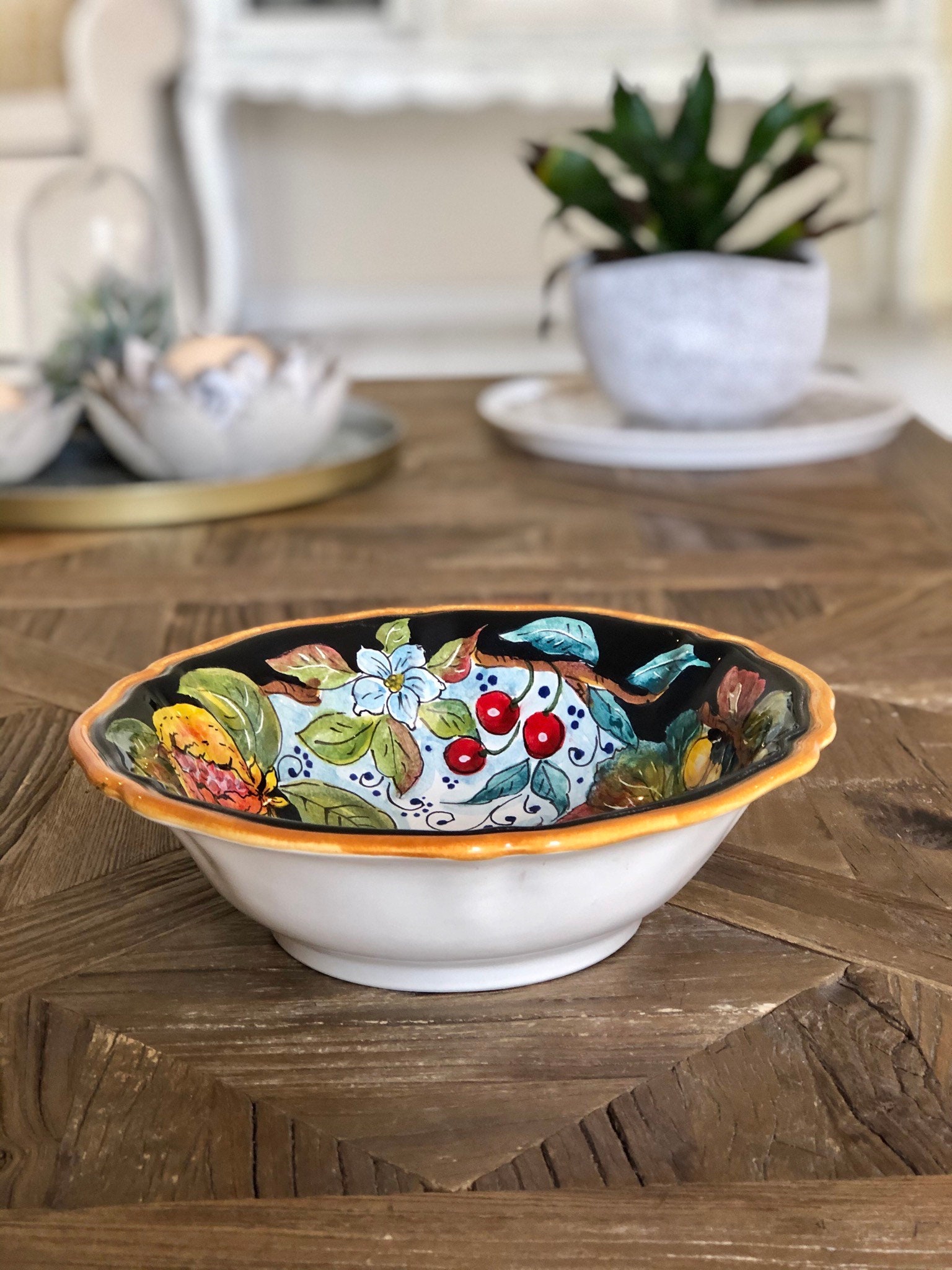 Italian Ceramic Serving Bowl Centerpieces Decorated Fruits Art Etsy