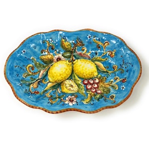 Italian Ceramic Serving Oval Bowl for Pasta - Fruit- salad - rice- Pattern Lemons Amalfi Art Pottery Made in ITALY Tuscany