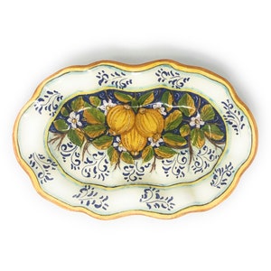 Italian Ceramic Art Pottery Serving Bowl Centerpieces Tray Plate Hand Painted Decorative Lemons Made in ITALY Tuscan