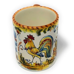 Italian Ceramic Art Pottery Mug Cup Decorated Rooster Montelupo Hand Painted Made in ITALY Tuscan