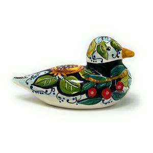 Italian Ceramic Art Animal Figurine Duck Pottery Pattern Black Tuscan Hand Painted Made in ITALY Florence Store