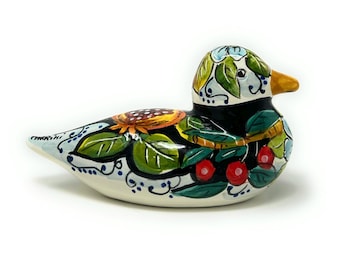 Italian Ceramic Art Animal Figurine Duck Pottery Pattern Black Tuscan Hand Painted Made in ITALY Florence Store