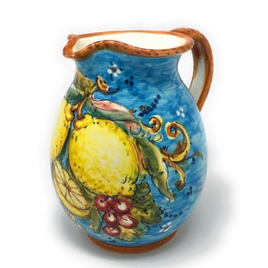 Italian Ceramic Pottery Art Pottery Pitcher Vino Vine - water gal 0,264 Hand Painted Pattern Lemons Amalfi Made in ITALY Tuscan