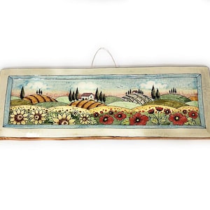 Italian Ceramic Art Tile Pantiles Pottery Paint Landscape Tuscan Handmade in ITALY