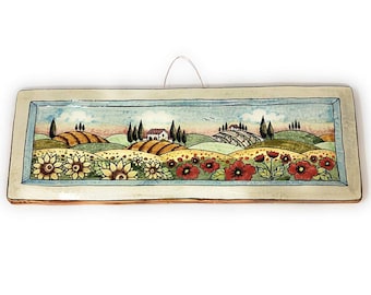 Italian Ceramic Art Tile Pantiles Pottery Paint Landscape Tuscan Handmade in ITALY