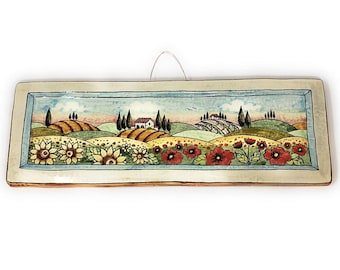 Italian Ceramic Art Tile Pantiles Pottery Paint Landscape Tuscan Handmade in ITALY