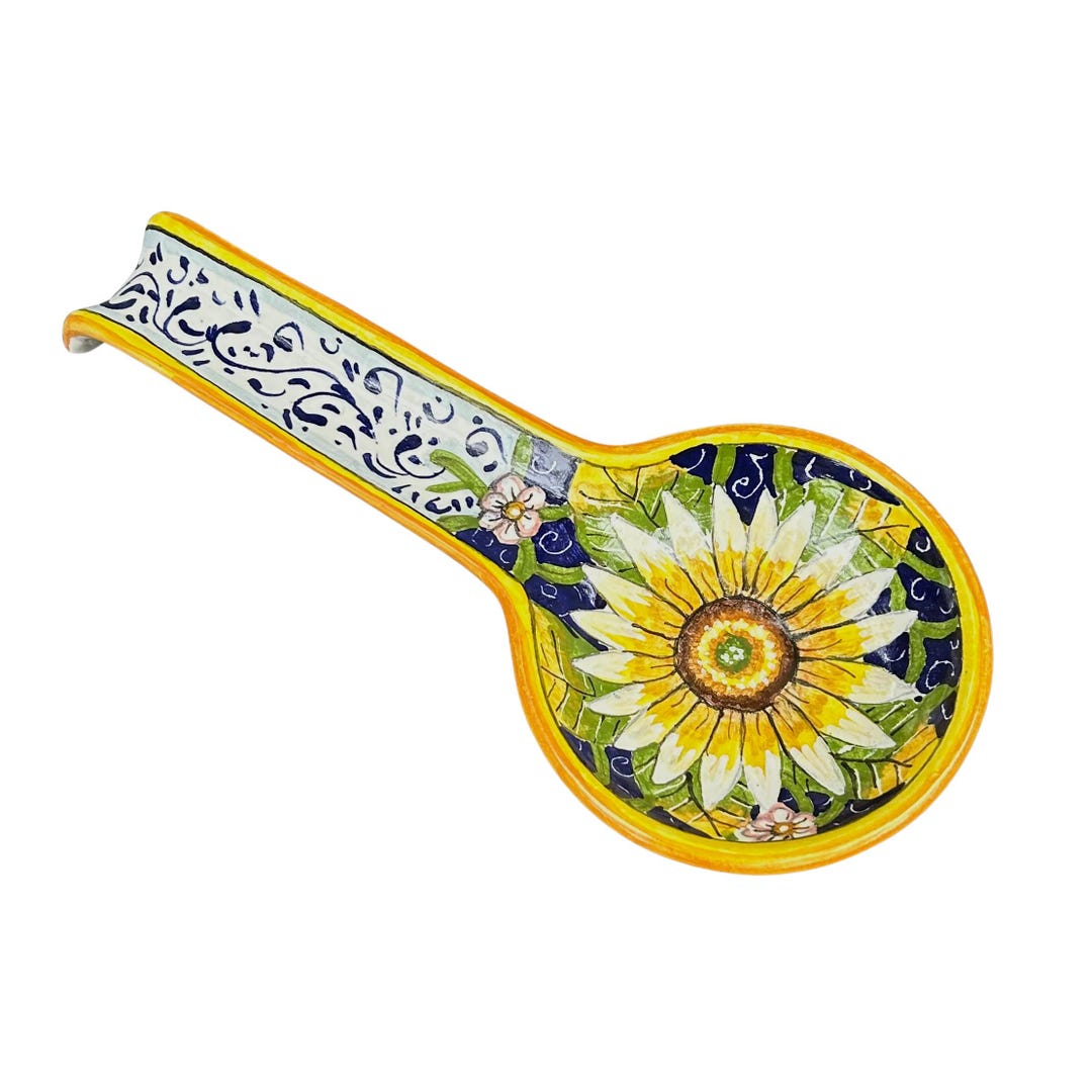 Italian Ceramic Art Spoon Rest Pottery Holder Hand Painted Decorated ...