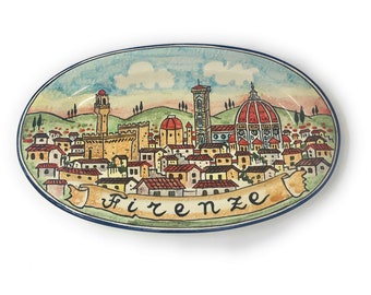 Ceramica italiana Ceramica artistica Piccolo vassoio ovale Piatto modello Piastrella Firenze Firenze Dipinto a mano Made in Italy Toscana