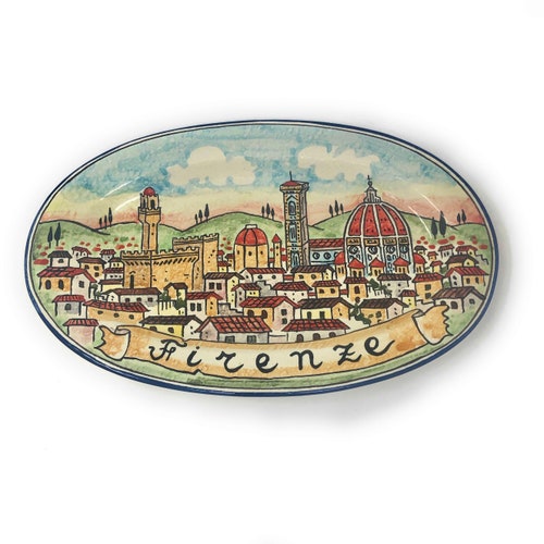 Petite assiette ovale en céramique, poterie d'art, céramique, motif carreaux Florence Florence, peinte à la main, fabriquée en Italie, Toscane