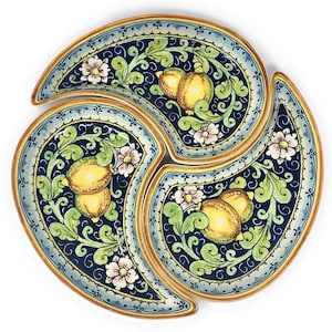 Antipasto in ceramica italiana, motivo limoni, dipinto a mano, prodotto in ITALIA, Toscana, Firenze