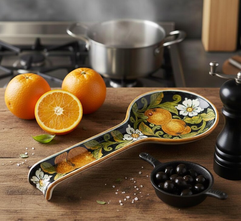 Italian Ceramic Spoon Rest Holder Pattern Oranges Sicily Pottery Art ...
