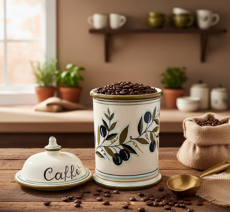 Italian Ceramic Coffee (caffè) Jar Holder Canister Pot Whit Lid Hand ...