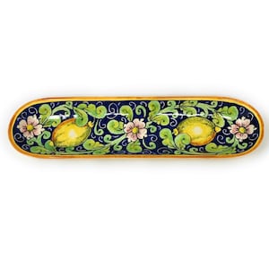 Italian Ceramic Serving Appetizer Tray Baguette Flatware Decorative Lemons Made in ITALY Tuscan