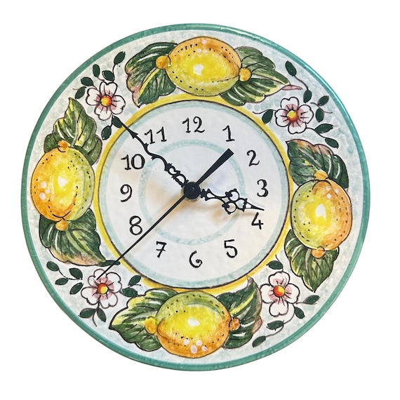 Italian Ceramic Wall Clock Decorated Lemons Hand Painted Made in ITALY Tuscan Art Pottery