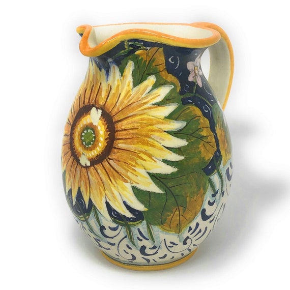 Italian Ceramic Art Pottery Pitcher Vino Vine Gal 0,264 Hand