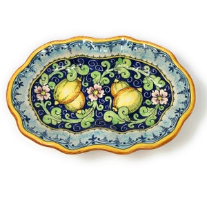 Italian Ceramic Art Pottery Serving Bowl Centerpieces Tray Plate Hand Painted Decorative Lemons Made in ITALY Tuscan