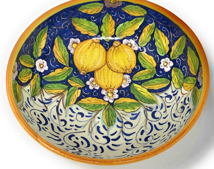Italian Ceramic Serving Bowl Decorated Three Lemons Art Pottery Made in