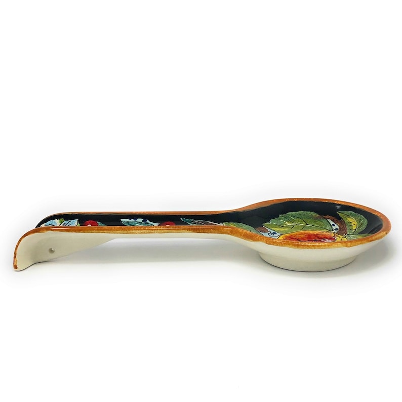 Italian Ceramic Spoon Rest Holder Decorated Pomegranates Etsy
