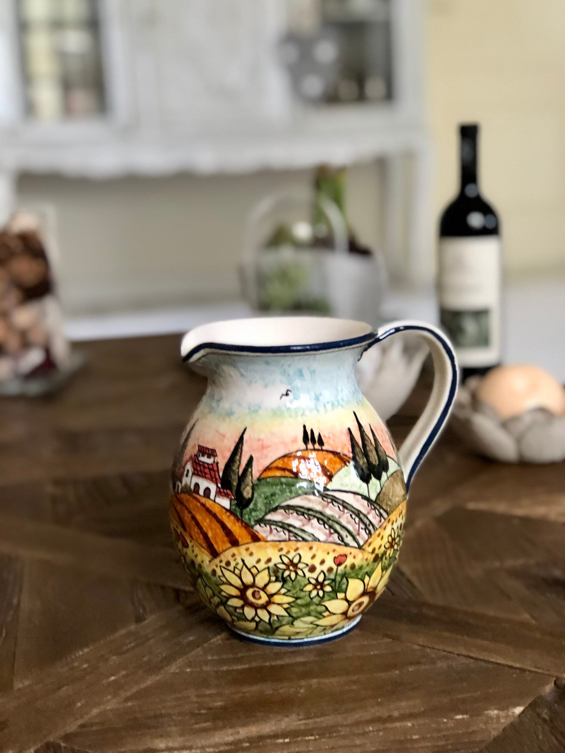 Italian Ceramic Art Pottery Pitcher Vino Vine Gal 0,264 Hand