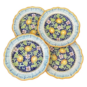 Italian Ceramic Art Pottery Dinnerware set Serving Plate Dishes Kitchen Decor Pattern Lemons Hand Painted Made in ITALY Tuscan