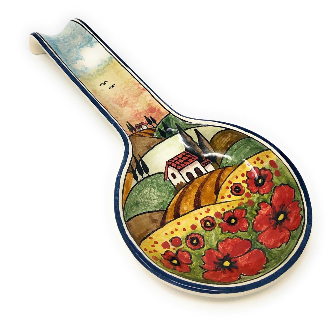 Italian Ceramic Art Spoon Rest Pottery Holder Hand Painted Made in ...