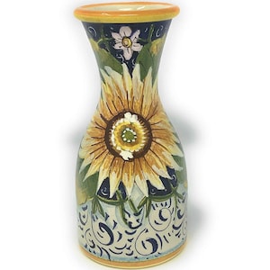 Italian Ceramic Art Pottery Vase - Pitcher Hand Painted Pattern Sunflower Made in ITALY Tuscan Florence