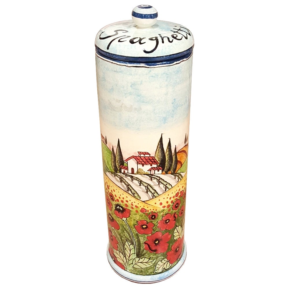 Italian Ceramic Pasta Spaghetti Canister Jar Pottery Utensil Etsy