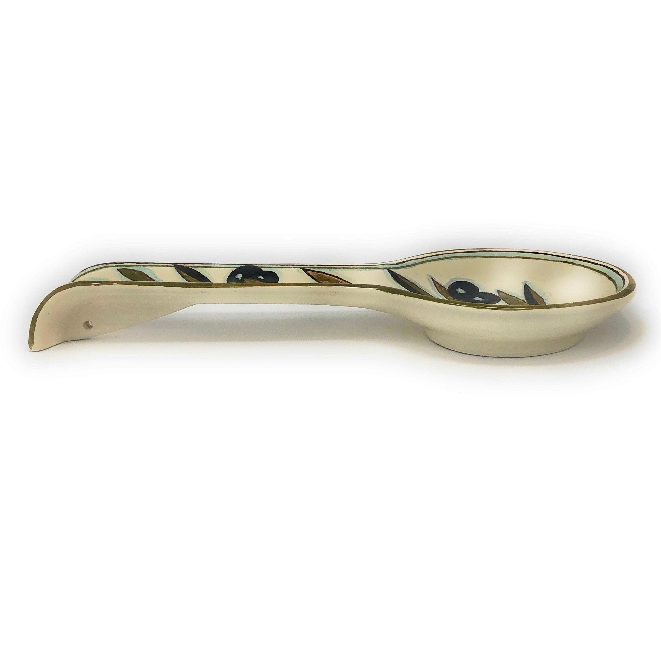 Italian Ceramic Spoon Rest Holder Decorated Olives Pottery Art Etsy