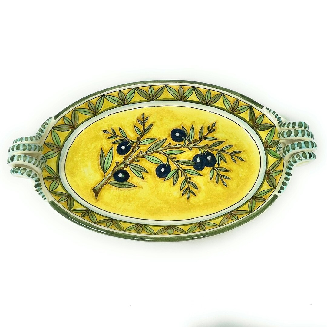 Italian Ceramic Art Pottery Serving Bowl Oval Centerpiece Hand Painted ...